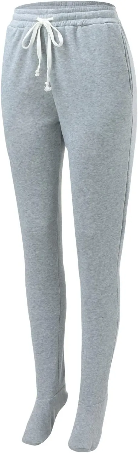CRNTCEM Fleece Footed Pajamas for Women Adult Footed Sweatpants with Sherpa Fleece Lined Feet Winter Soft Warm Jogger Pants