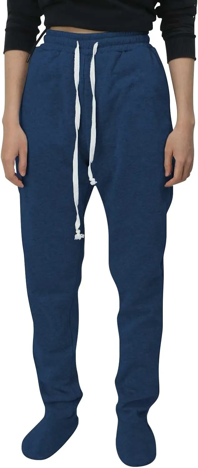 CRNTCEM Fleece Footed Pajamas for Women Adult Footed Sweatpants with Sherpa Fleece Lined Feet Winter Soft Warm Jogger Pants