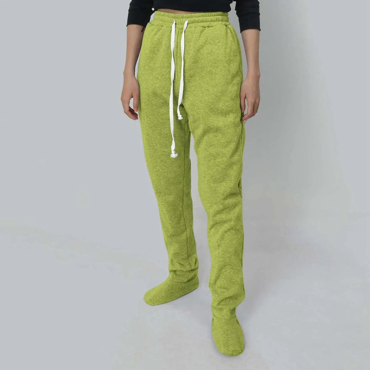 CRNTCEM Fleece Footed Pajamas for Women Adult Footed Sweatpants with Sherpa Fleece Lined Feet Winter Soft Warm Jogger Pants