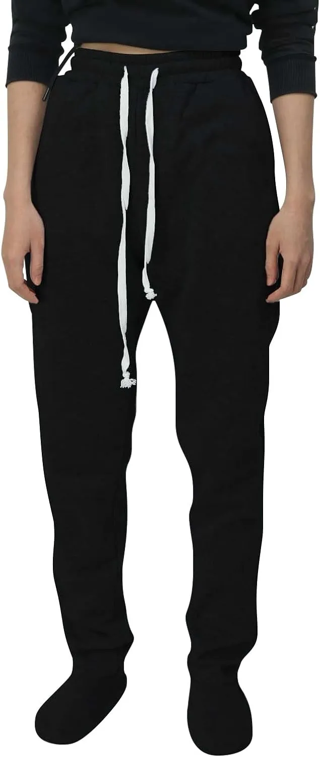 CRNTCEM Fleece Footed Pajamas for Women Adult Footed Sweatpants with Sherpa Fleece Lined Feet Winter Soft Warm Jogger Pants