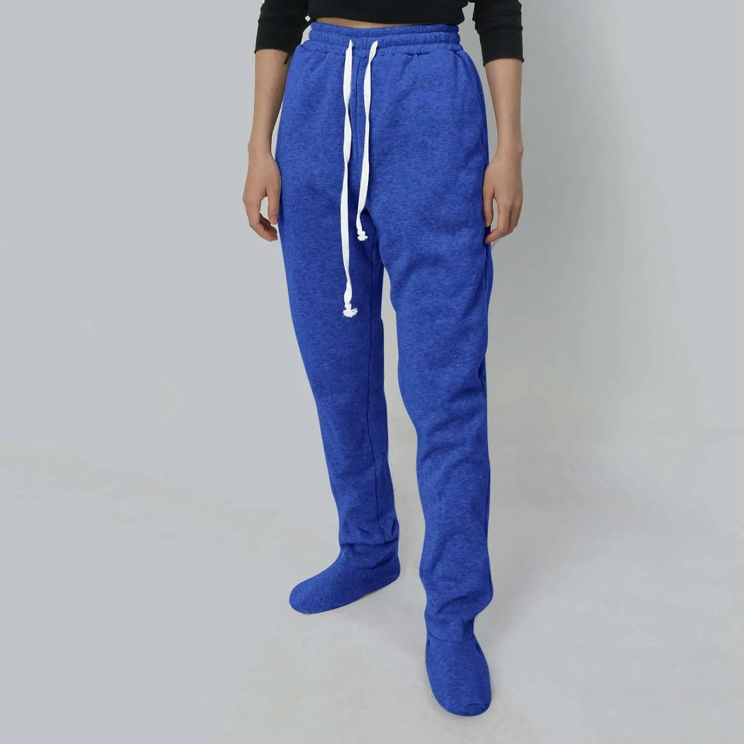 CRNTCEM Fleece Footed Pajamas for Women Adult Footed Sweatpants with Sherpa Fleece Lined Feet Winter Soft Warm Jogger Pants