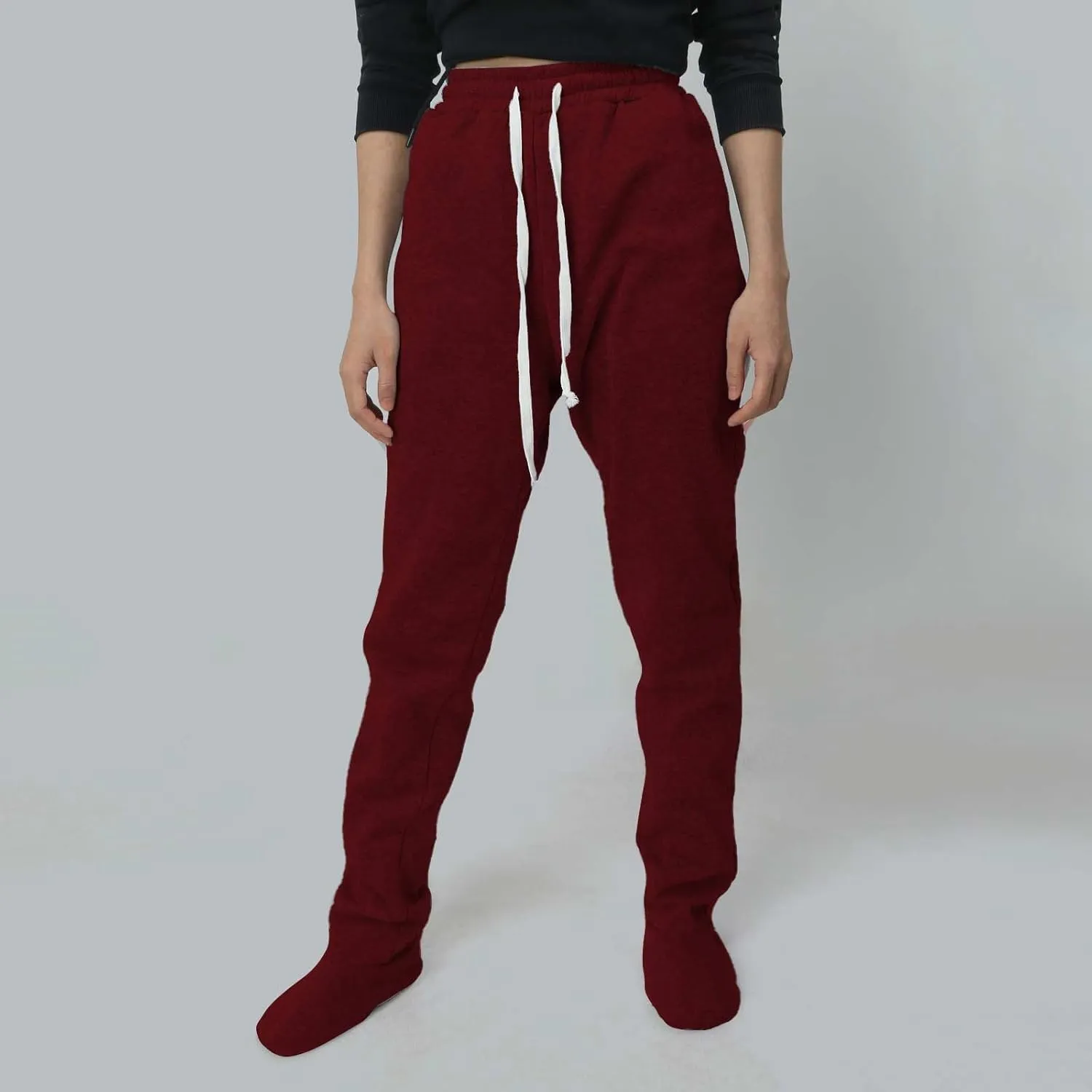 CRNTCEM Fleece Footed Pajamas for Women Adult Footed Sweatpants with Sherpa Fleece Lined Feet Winter Soft Warm Jogger Pants