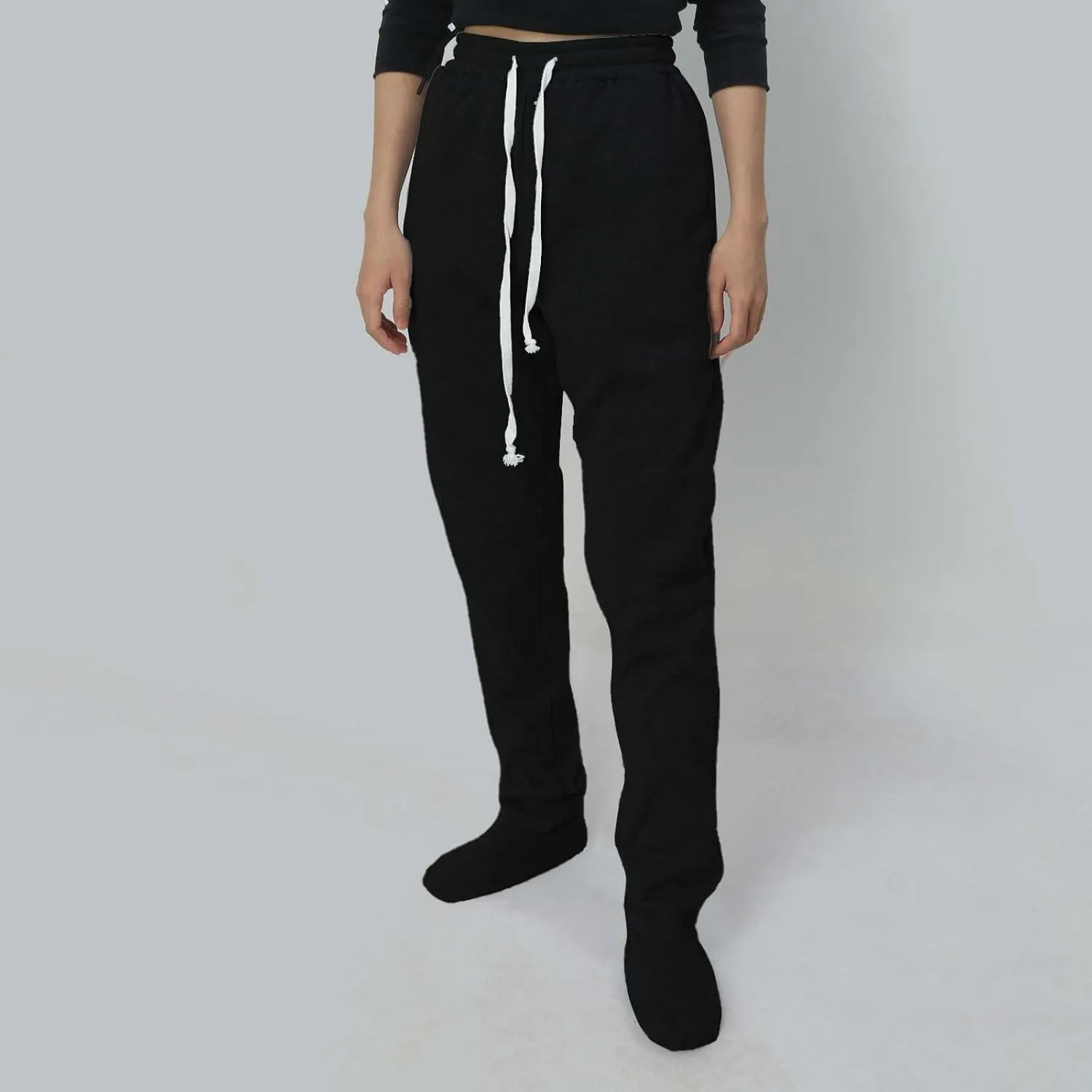 CRNTCEM Fleece Footed Pajamas for Women Adult Footed Sweatpants with Sherpa Fleece Lined Feet Winter Soft Warm Jogger Pants