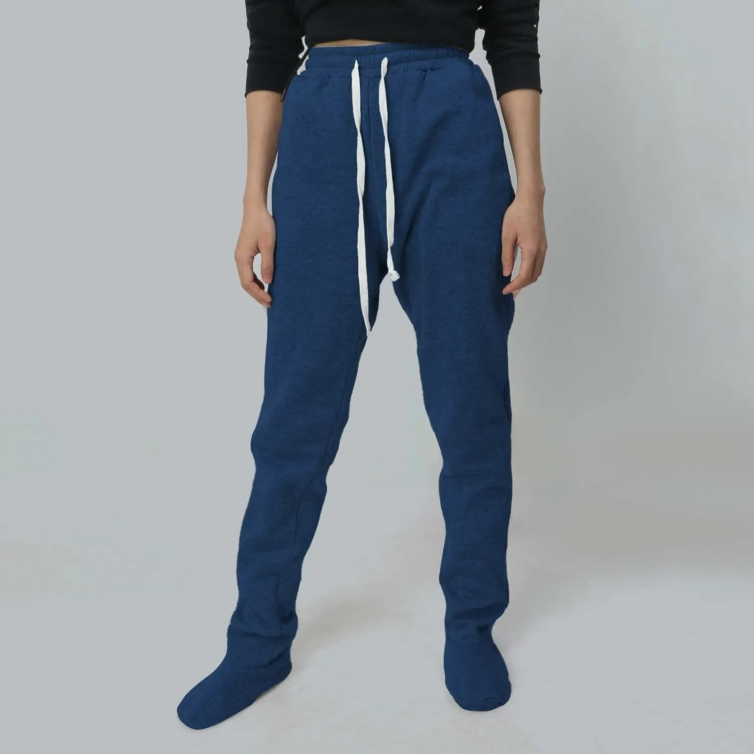 CRNTCEM Fleece Footed Pajamas for Women Adult Footed Sweatpants with Sherpa Fleece Lined Feet Winter Soft Warm Jogger Pants