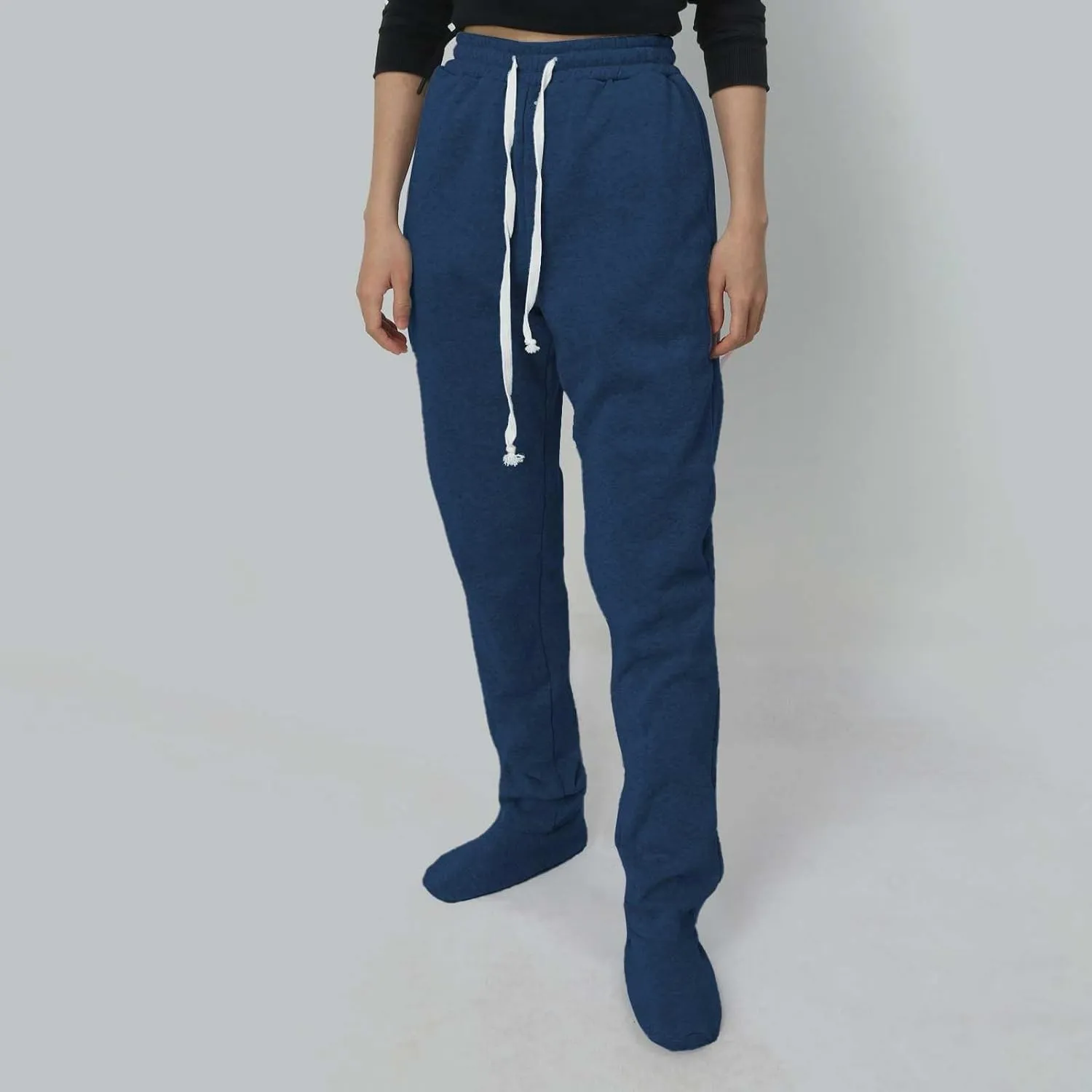 CRNTCEM Fleece Footed Pajamas for Women Adult Footed Sweatpants with Sherpa Fleece Lined Feet Winter Soft Warm Jogger Pants