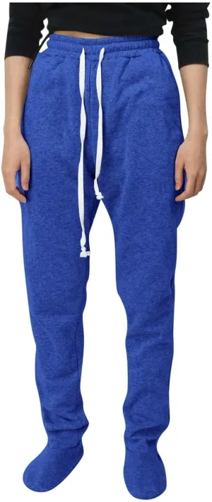 CRNTCEM Fleece Footed Pajamas for Women Adult Footed Sweatpants with Sherpa Fleece Lined Feet Winter Soft Warm Jogger Pants