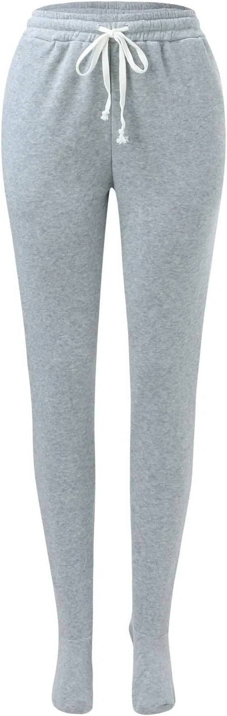 CRNTCEM Fleece Footed Pajamas for Women Adult Footed Sweatpants with Sherpa Fleece Lined Feet Winter Soft Warm Jogger Pants
