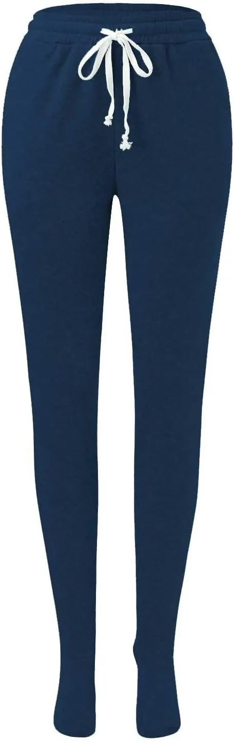 CRNTCEM Fleece Footed Pajamas for Women Adult Footed Sweatpants with Sherpa Fleece Lined Feet Winter Soft Warm Jogger Pants