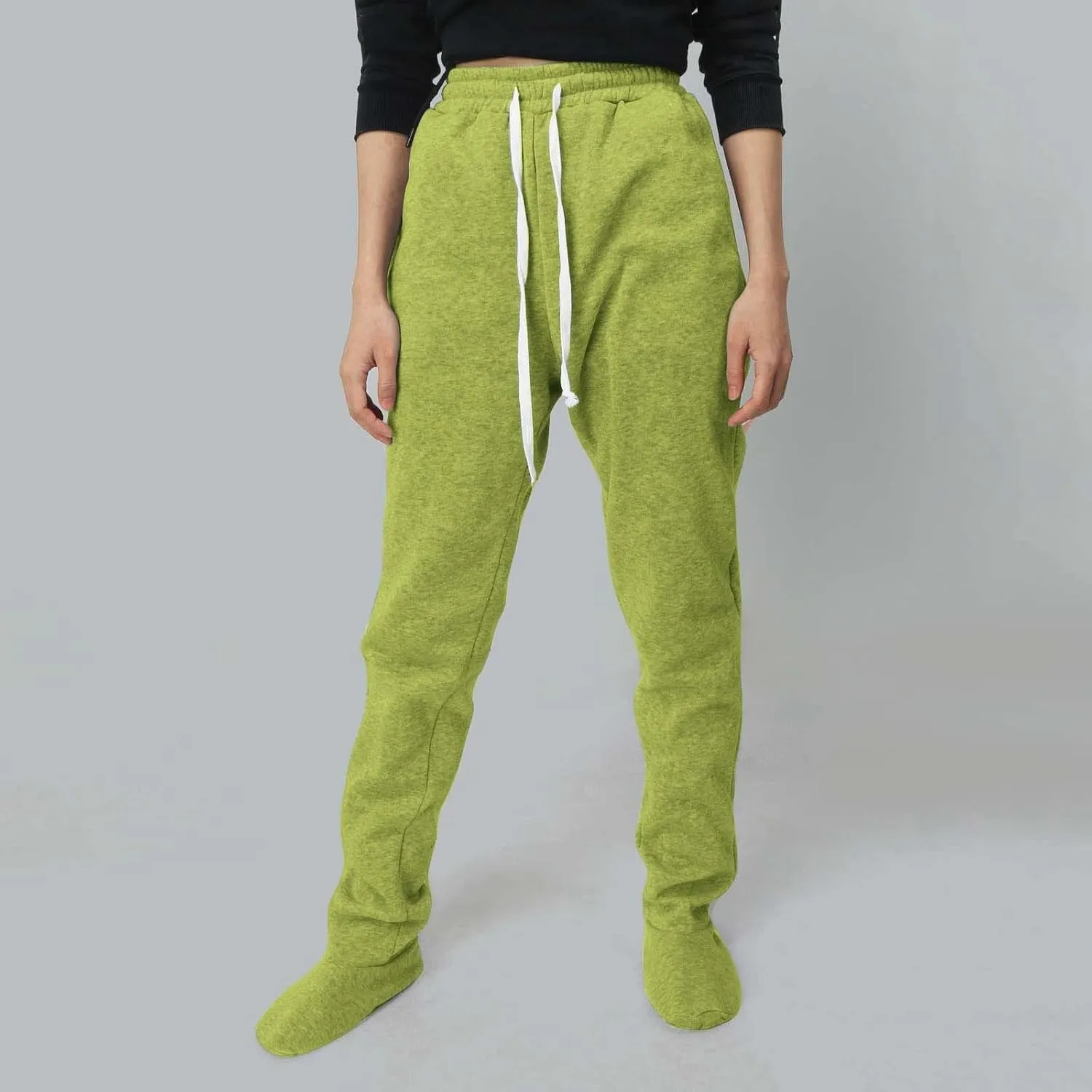CRNTCEM Fleece Footed Pajamas for Women Adult Footed Sweatpants with Sherpa Fleece Lined Feet Winter Soft Warm Jogger Pants