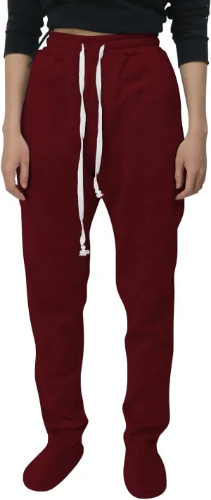 CRNTCEM Fleece Footed Pajamas for Women Adult Footed Sweatpants with Sherpa Fleece Lined Feet Winter Soft Warm Jogger Pants