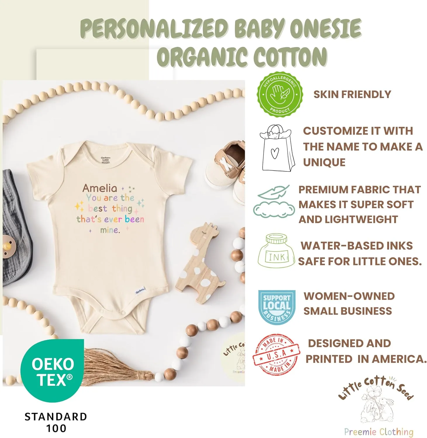Custom Baby Onesie – Organic Baby Clothes- Personalized Bodysuit Baby Girl & Boy - Preemie Clothes, Customized baby gifts