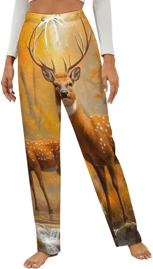 Deer Family Women's Pajama Pants Fleece Warm Pj Bottoms Sleepwear Lounge Pants Loungewear