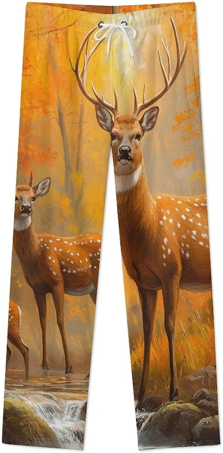 Deer Family Women's Pajama Pants Fleece Warm Pj Bottoms Sleepwear Lounge Pants Loungewear