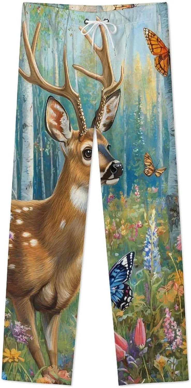 Deer in The Forests Women's Pajama Pants Fleece Warm Pj Bottoms Sleepwear Lounge Pants Loungewear