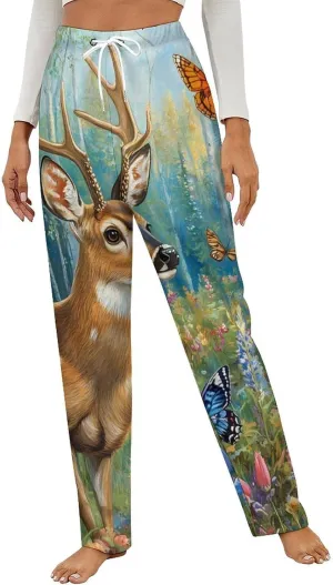 Deer in The Forests Women's Pajama Pants Fleece Warm Pj Bottoms Sleepwear Lounge Pants Loungewear