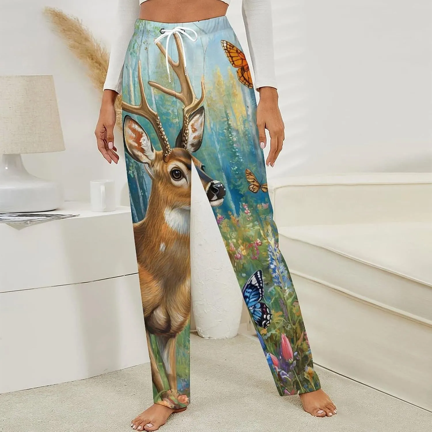 Deer in The Forests Women's Pajama Pants Fleece Warm Pj Bottoms Sleepwear Lounge Pants Loungewear