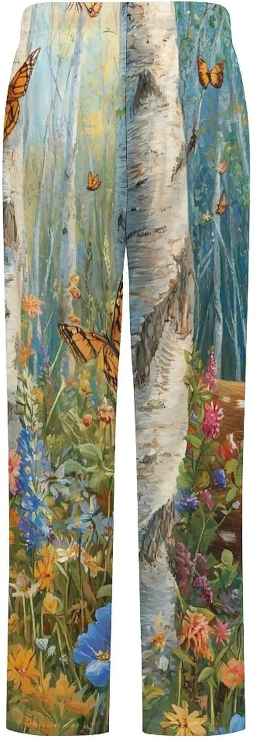 Deer in The Forests Women's Pajama Pants Fleece Warm Pj Bottoms Sleepwear Lounge Pants Loungewear