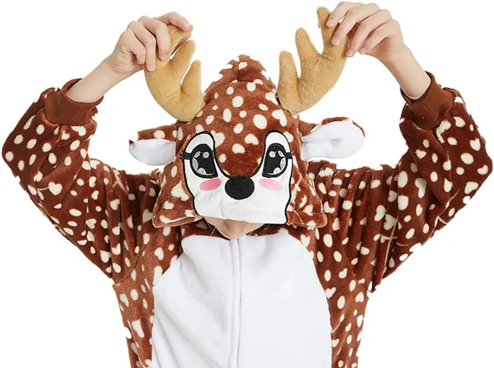 Deer Onesie Kids Reindeer Costume Girls Animal Pajamas Halloween Christmas Cosplay Party