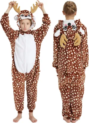 Deer Onesie Kids Reindeer Costume Girls Animal Pajamas Halloween Christmas Cosplay Party