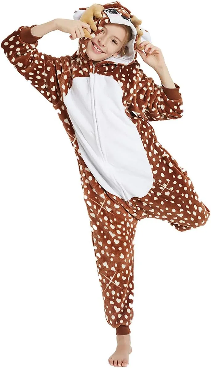 Deer Onesie Kids Reindeer Costume Girls Animal Pajamas Halloween Christmas Cosplay Party
