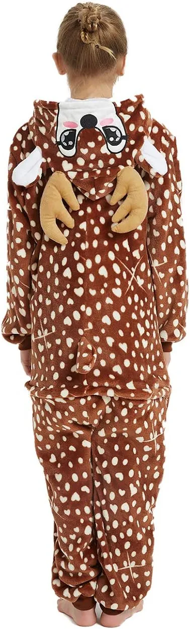 Deer Onesie Kids Reindeer Costume Girls Animal Pajamas Halloween Christmas Cosplay Party