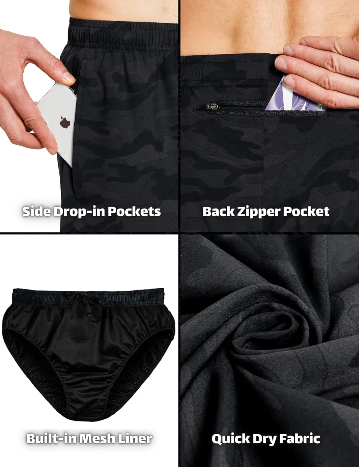 DEMOZU Men's 5 Inch Running Tennis Shorts Quick Dry Workout Gym Athletic Shorts with Pockets