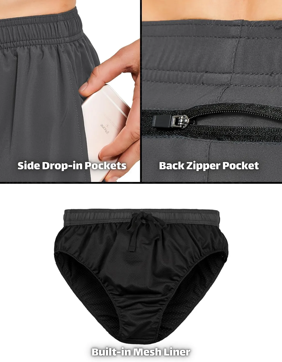 DEMOZU Men's 5 Inch Running Tennis Shorts Quick Dry Workout Gym Athletic Shorts with Pockets
