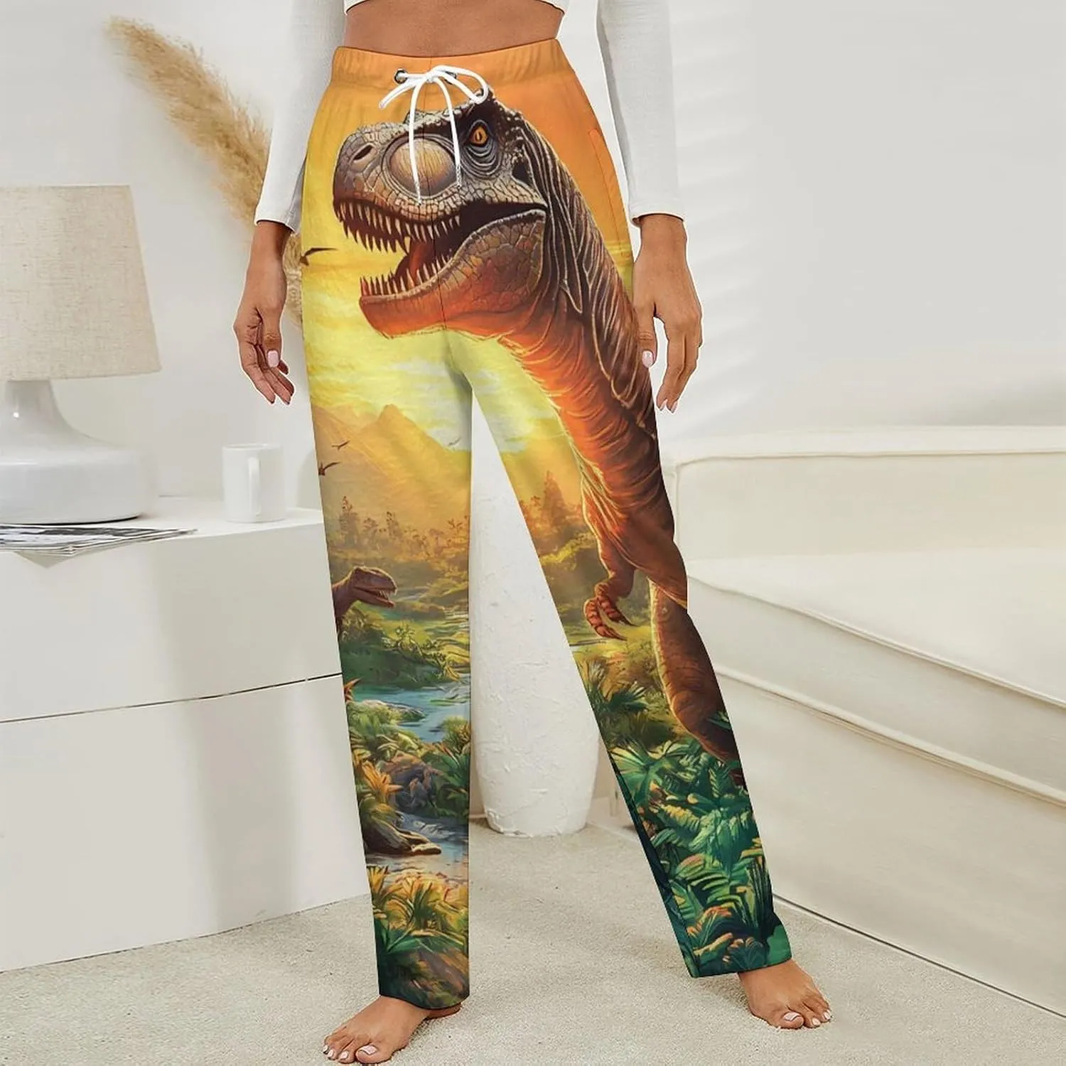 Dinosaurs Women's Pajama Pants Fleece Warm Pj Bottoms Sleepwear Lounge Pants Loungewear
