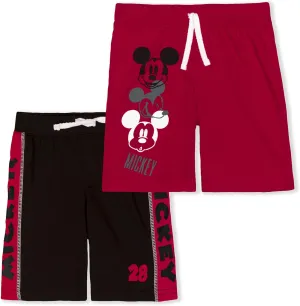 Disney Mickey Mouse Boys 2 Pack Shorts with Drawstring for Toddler and Little Kids – Blue/White/Grey/Black