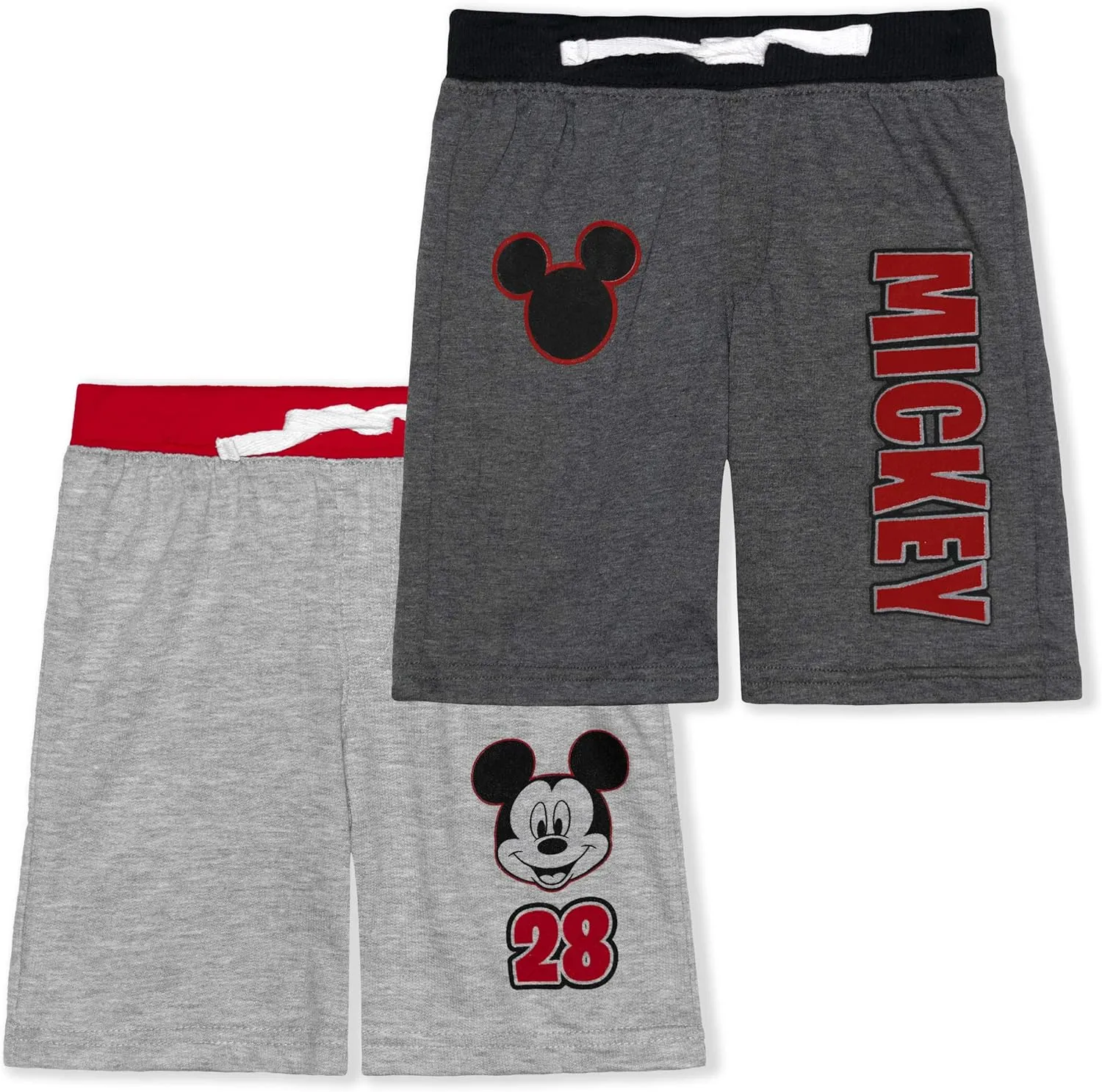 Disney Mickey Mouse Boys 2 Pack Shorts with Drawstring for Toddler and Little Kids – Blue/White/Grey/Black