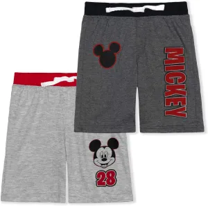 Disney Mickey Mouse Boys 2 Pack Shorts with Drawstring for Toddler and Little Kids – Blue/White/Grey/Black