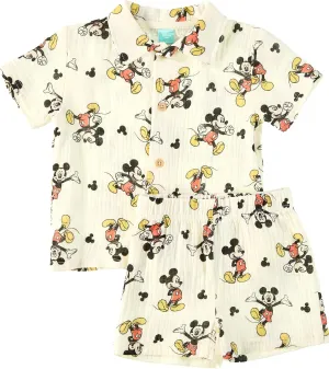 Disney Toddler Boys Short Sets - 2 Piece Winnie the Pooh and Mickey Mouse Short Sleeve Button Down Shirt and Shorts (12M-24M)