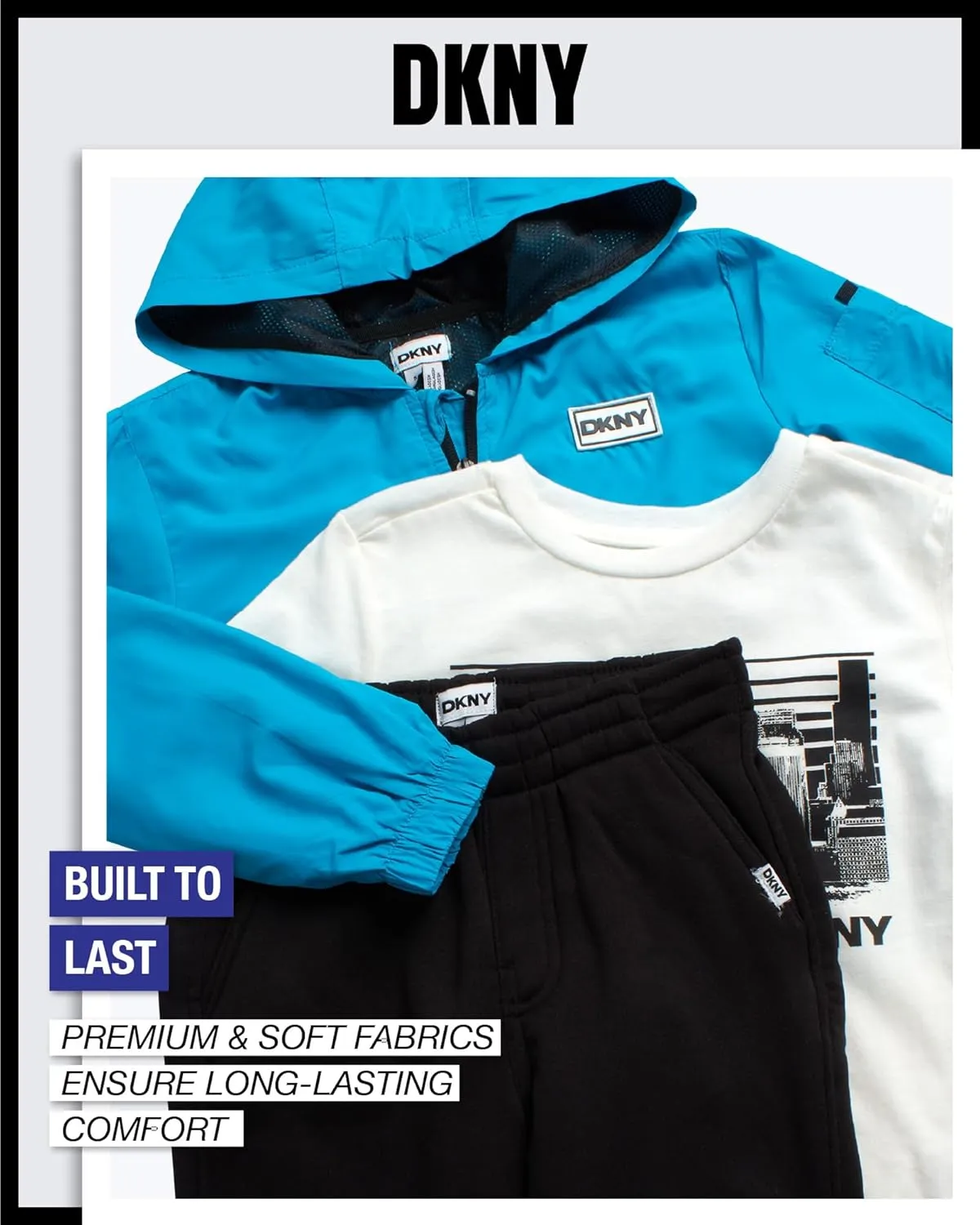 DKNY Boys' Sweatsuit Set - 3 Piece Hoodie, T-Shirt, and Jogger Pants (4-12)