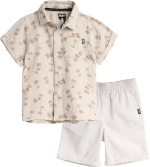 DKNY Toddler Baby Boys' Short Set - 2 Piece Short Sleeve Button Down Shirt and Matching Summer Shorts (Sizes: 2T-7)