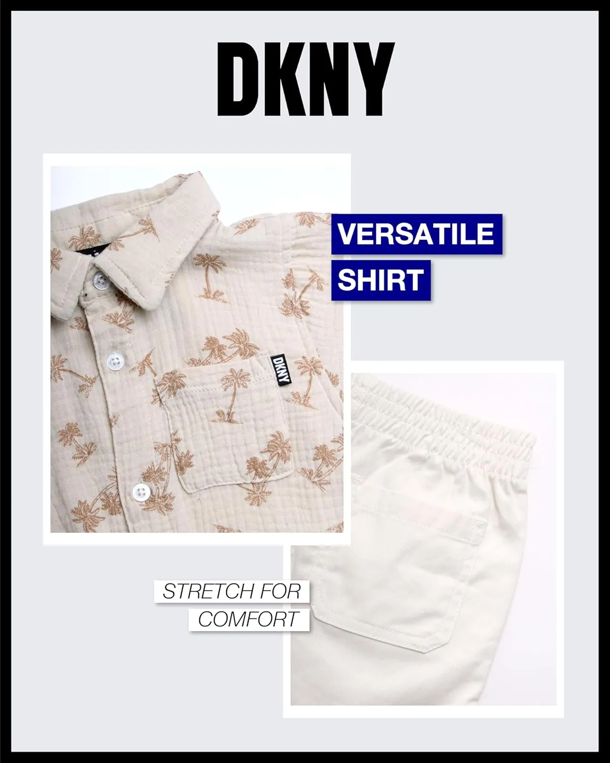 DKNY Toddler Baby Boys' Short Set - 2 Piece Short Sleeve Button Down Shirt and Matching Summer Shorts (Sizes: 2T-7)