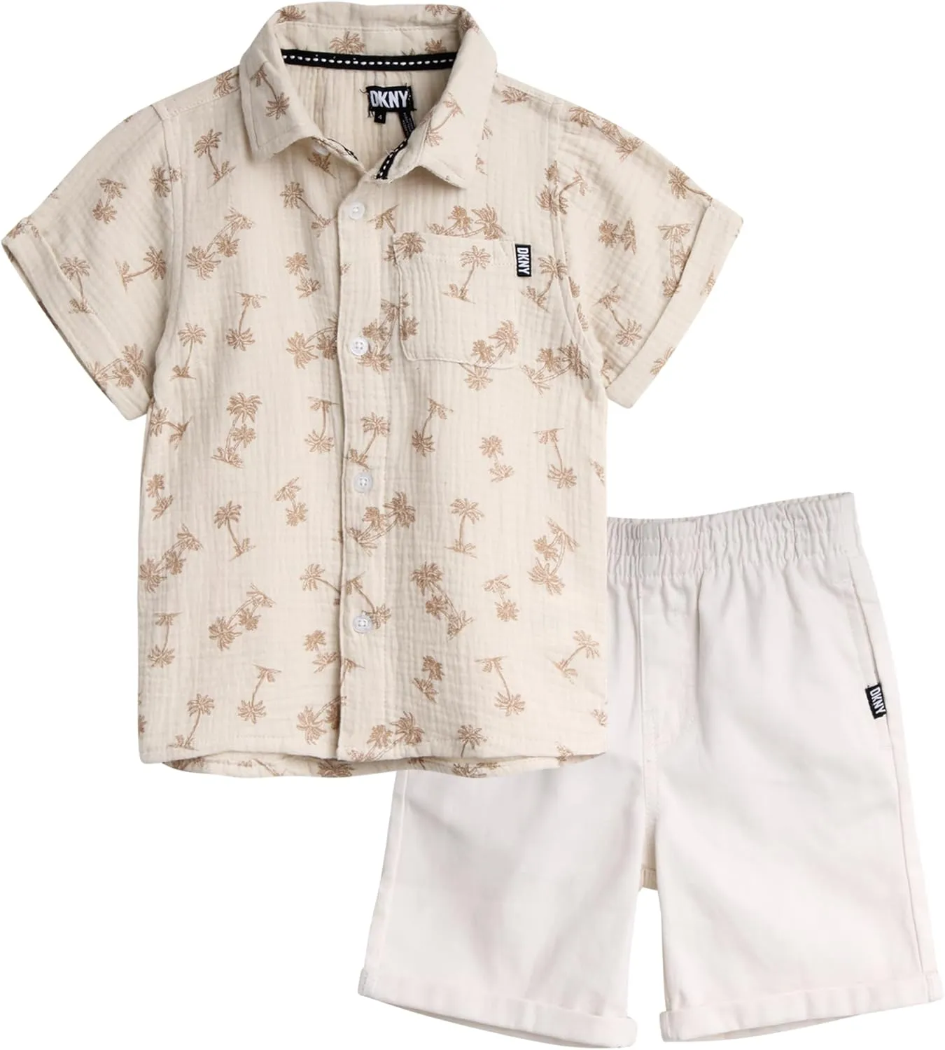 DKNY Toddler Baby Boys' Short Set - 2 Piece Short Sleeve Button Down Shirt and Matching Summer Shorts (Sizes: 2T-7)