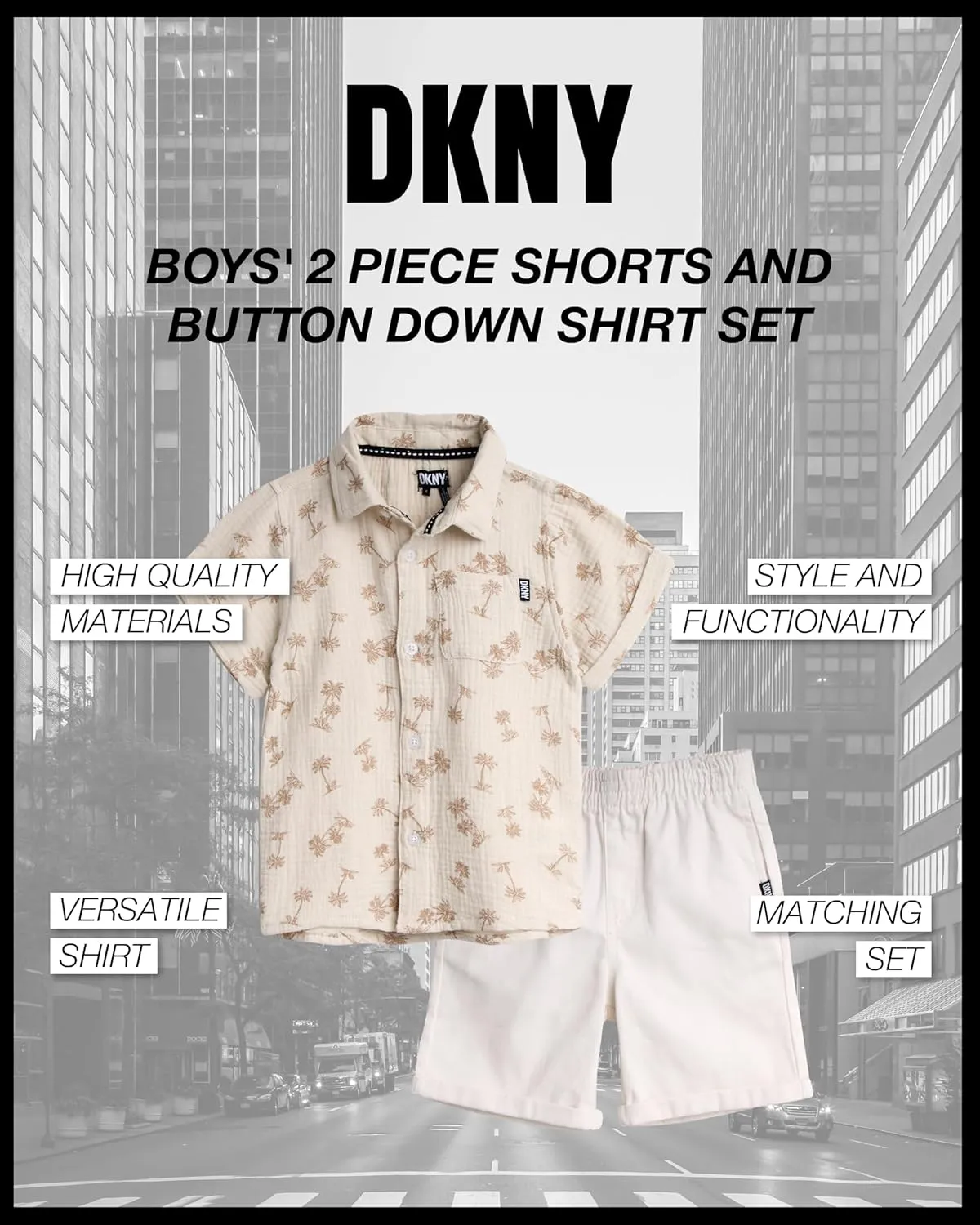 DKNY Toddler Baby Boys' Short Set - 2 Piece Short Sleeve Button Down Shirt and Matching Summer Shorts (Sizes: 2T-7)