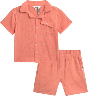 DKNY Toddler Boys' Cabana Set - 2 Piece Short Sleeve Button Down Shirt and Matching Shorts for Little Boys (Sizes: 2T-7)