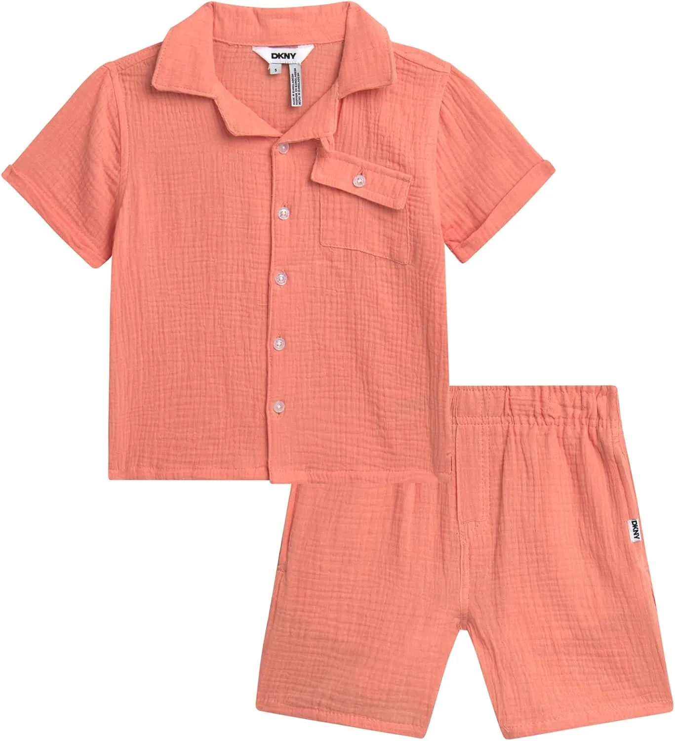 DKNY Toddler Boys' Cabana Set - 2 Piece Short Sleeve Button Down Shirt and Matching Shorts for Little Boys (Sizes: 2T-7)
