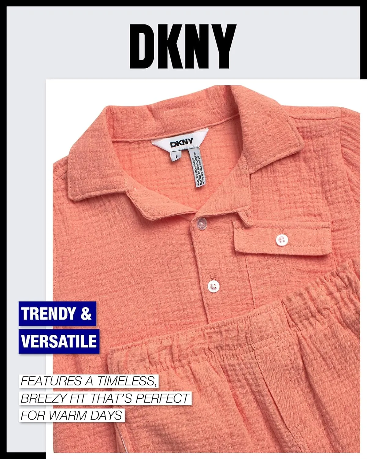 DKNY Toddler Boys' Cabana Set - 2 Piece Short Sleeve Button Down Shirt and Matching Shorts for Little Boys (Sizes: 2T-7)