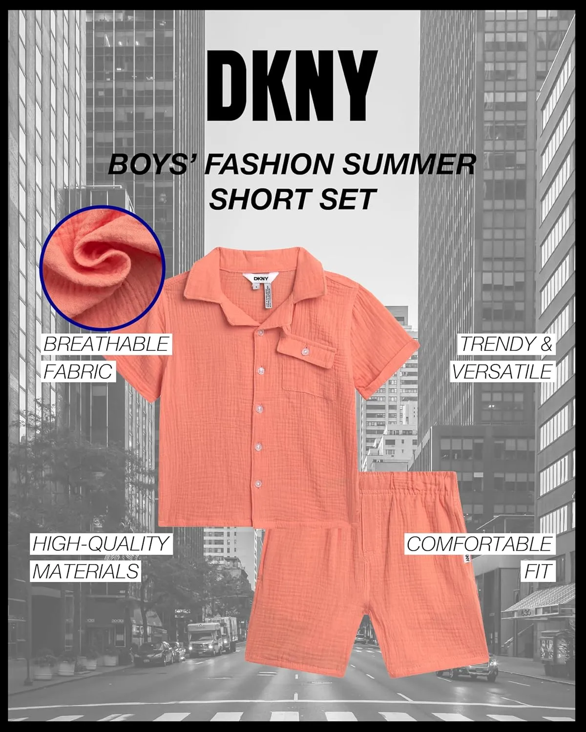 DKNY Toddler Boys' Cabana Set - 2 Piece Short Sleeve Button Down Shirt and Matching Shorts for Little Boys (Sizes: 2T-7)