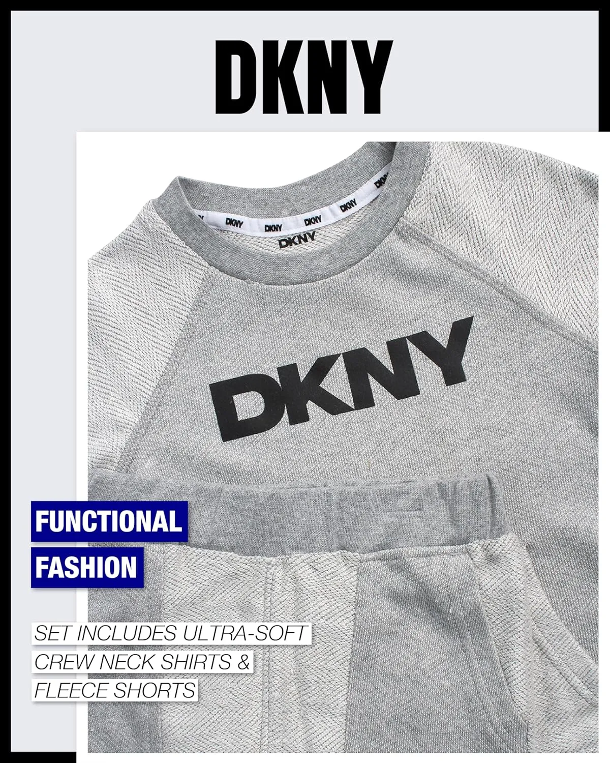 DKNY Toddler Boys' Shorts Set - 2 Piece Knitted Short Sleeve Crew Neck Tee and Matching Fleece Shorts (Sizes: 2T-7)