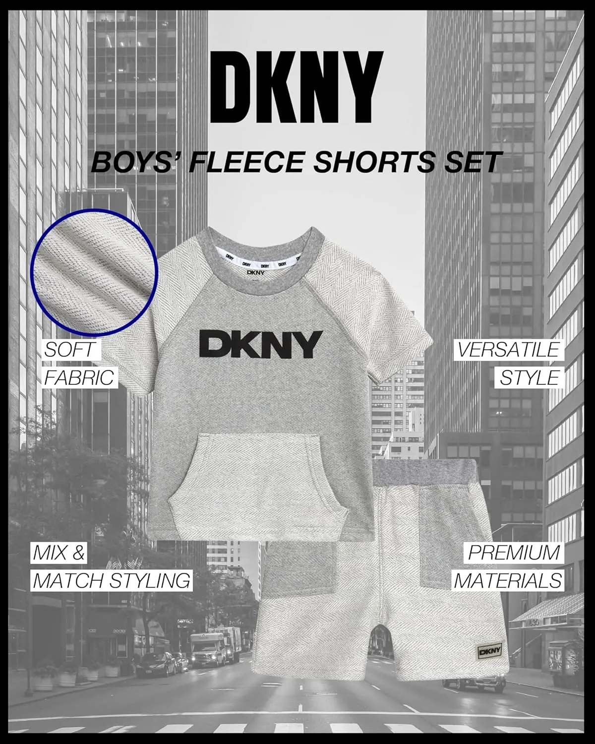 DKNY Toddler Boys' Shorts Set - 2 Piece Knitted Short Sleeve Crew Neck Tee and Matching Fleece Shorts (Sizes: 2T-7)