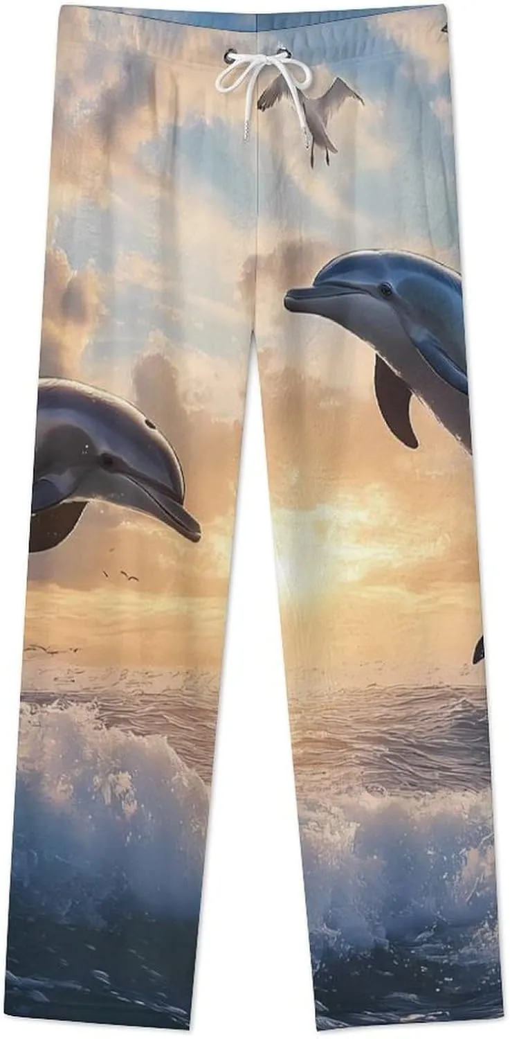Dolphins LOVE Women's Pajama Pants Fleece Warm Pj Bottoms Sleepwear Lounge Pants Loungewear