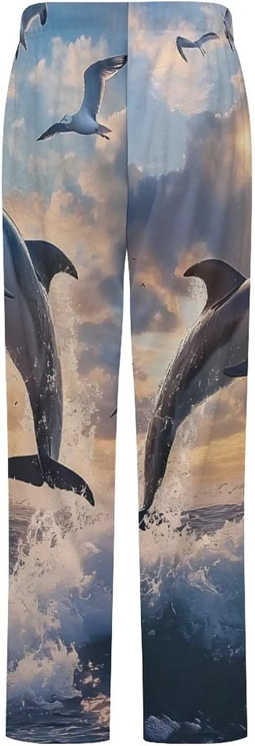 Dolphins LOVE Women's Pajama Pants Fleece Warm Pj Bottoms Sleepwear Lounge Pants Loungewear