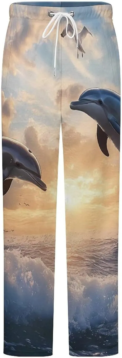 Dolphins LOVE Women's Pajama Pants Fleece Warm Pj Bottoms Sleepwear Lounge Pants Loungewear