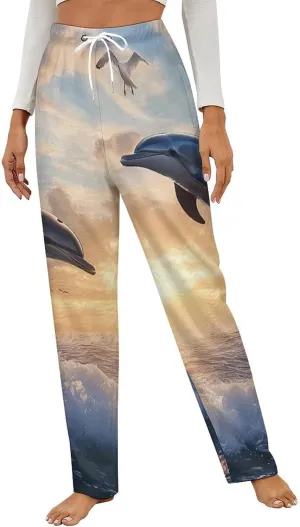Dolphins LOVE Women's Pajama Pants Fleece Warm Pj Bottoms Sleepwear Lounge Pants Loungewear