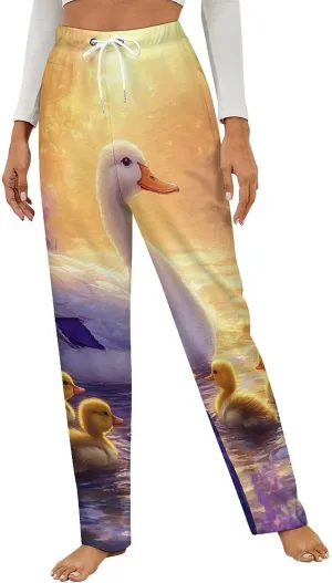 Duck Flowers Women's Pajama Pants Fleece Warm Pj Bottoms Sleepwear Lounge Pants Loungewear