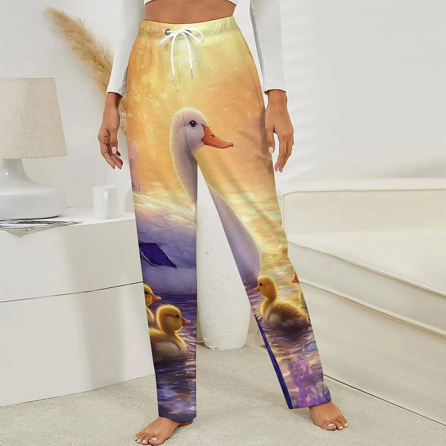 Duck Flowers Women's Pajama Pants Fleece Warm Pj Bottoms Sleepwear Lounge Pants Loungewear