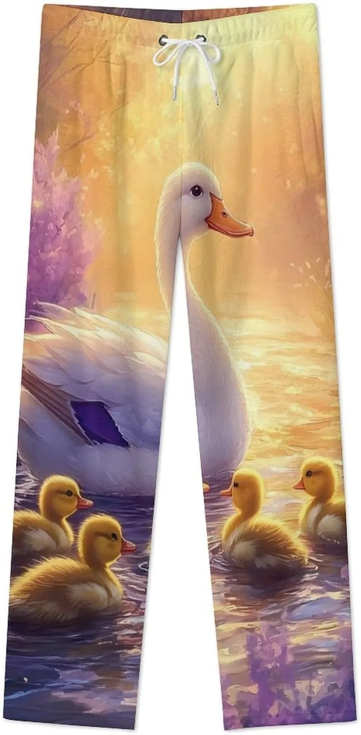 Duck Flowers Women's Pajama Pants Fleece Warm Pj Bottoms Sleepwear Lounge Pants Loungewear